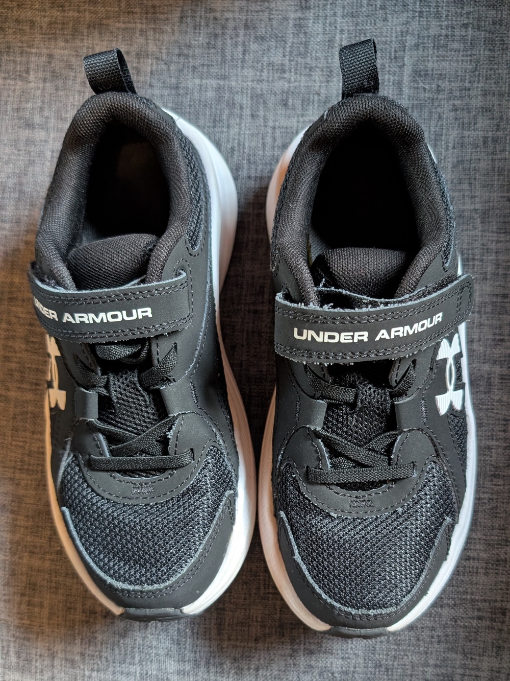Under Armour Kids Black and White Hook-and-Loop Athletic Sneakers